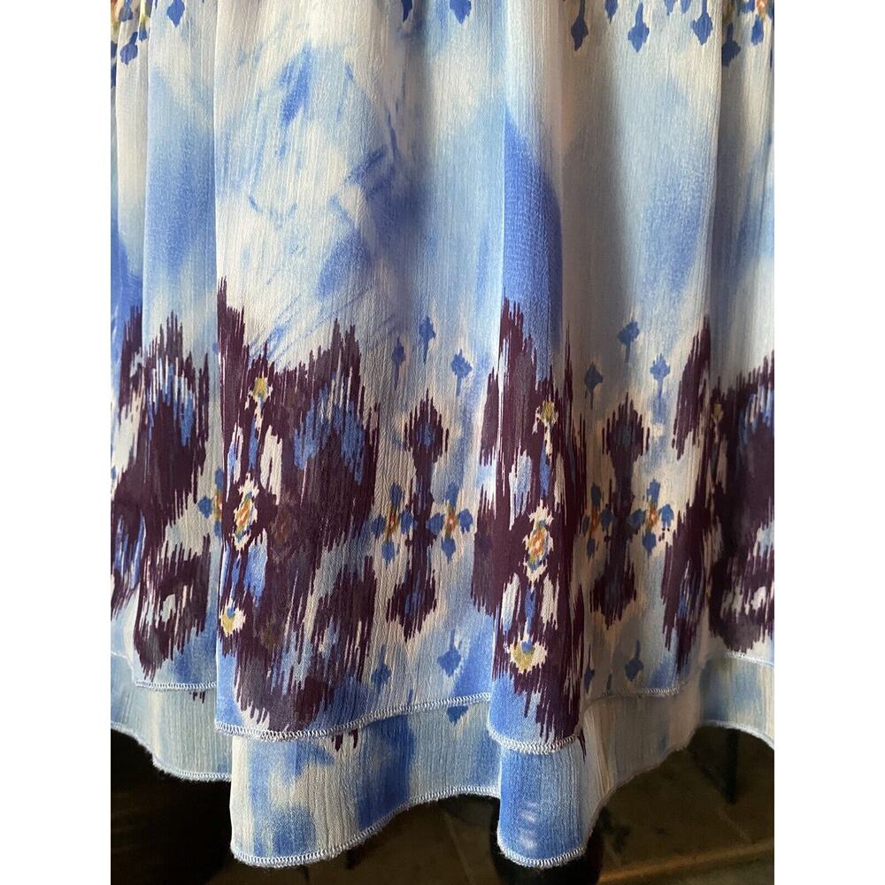 Guess Sz XS Boho Traveler Dress Keyhole Flutter Sleeve Watercolor Print Smocking - Picture 7 of 12